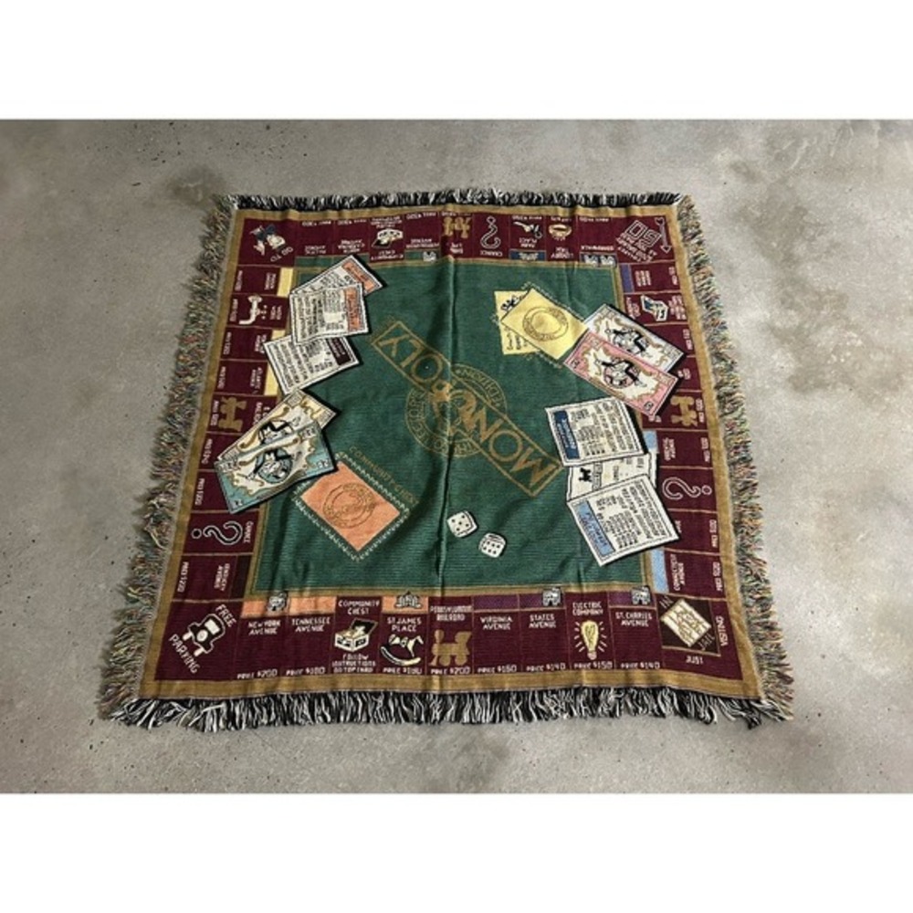 Vintage Monopoly Woven Cotton Throw Blanket‎ Excellent Used Condition